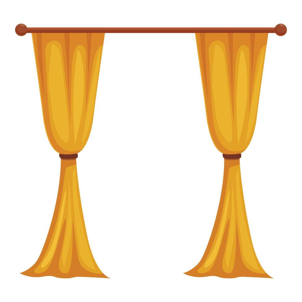 Golden curtains hanging on wooden rod, creating elegant window dressing vector