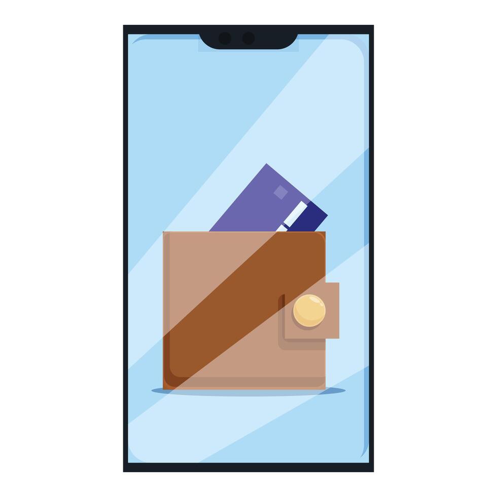 Smartphone showing wallet with credit card for online payment vector