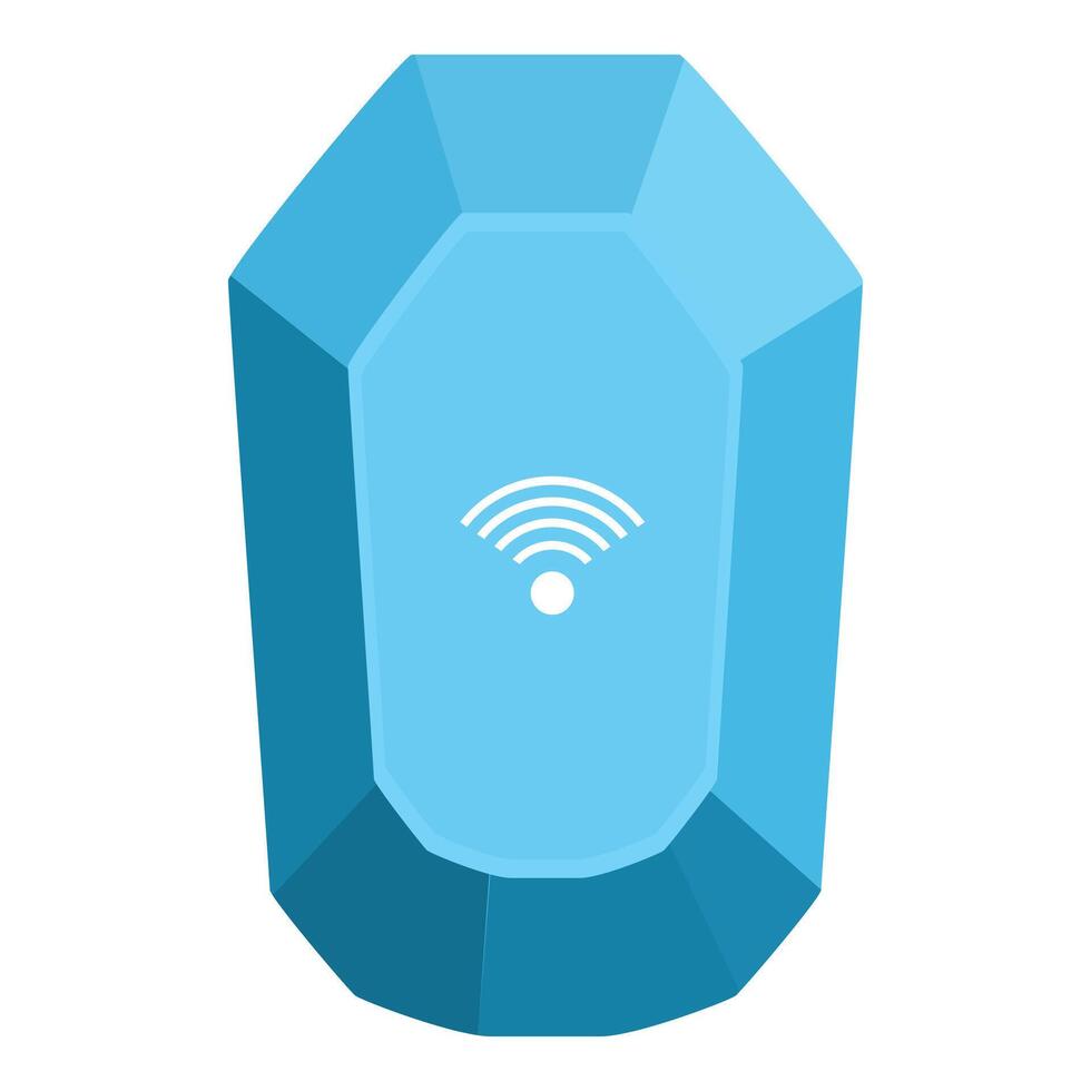 Light blue gemstone emitting wifi signal, futuristic technology concept vector