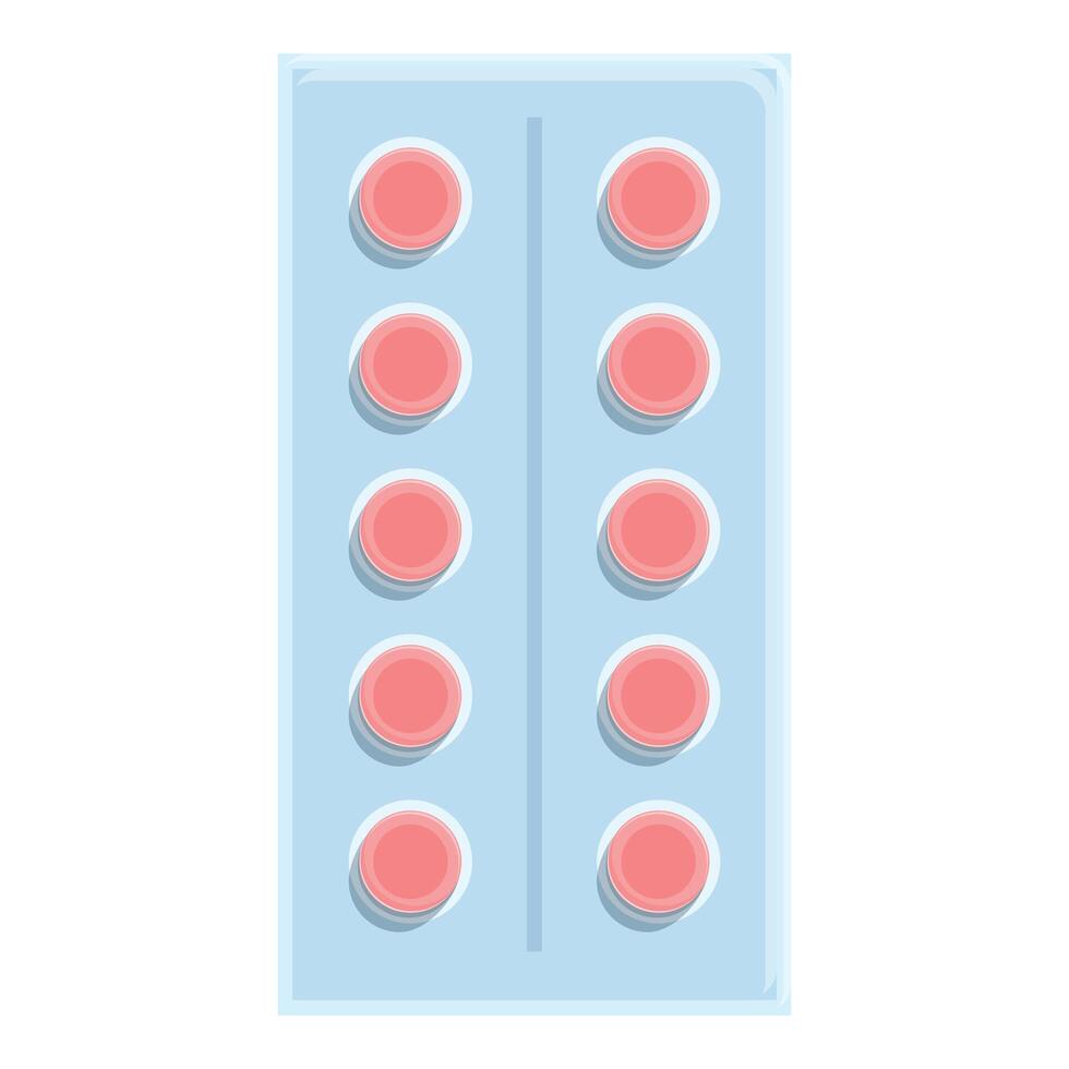 Blister pack containing ten round pink pills on blue background vector