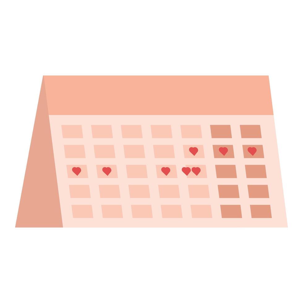 Calendar showing menstrual cycle with red hearts marking fertile days vector