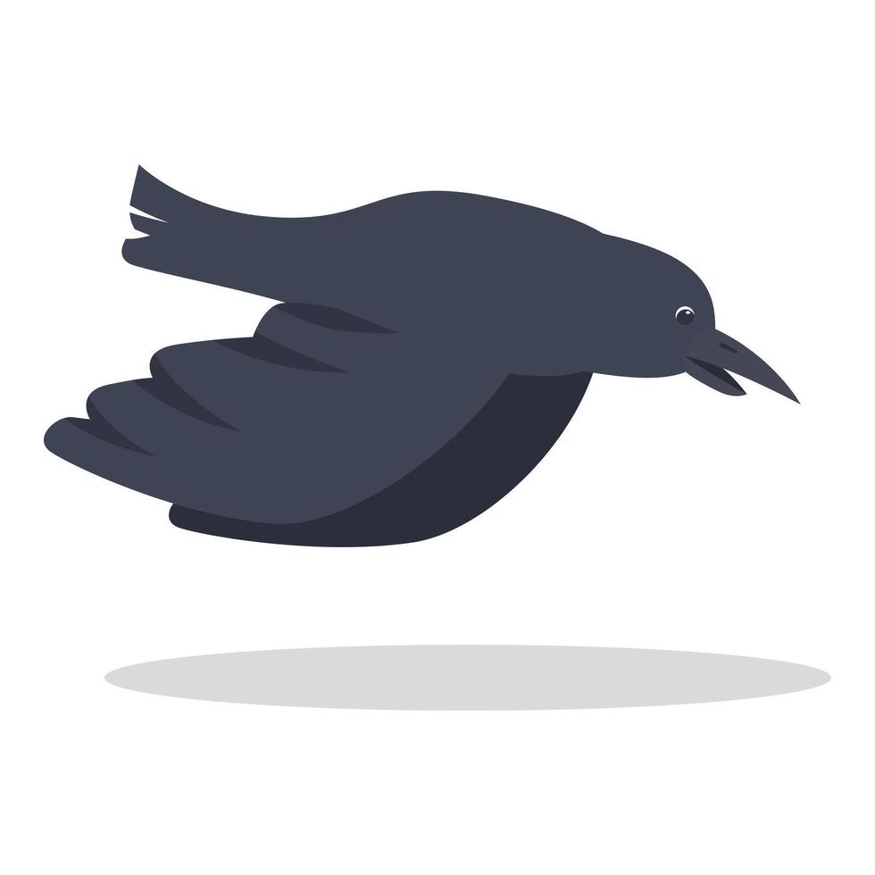 Black crow flying with wide open wings and open beak vector