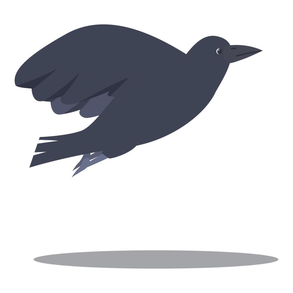 Black crow flying with spread wings and shadow vector
