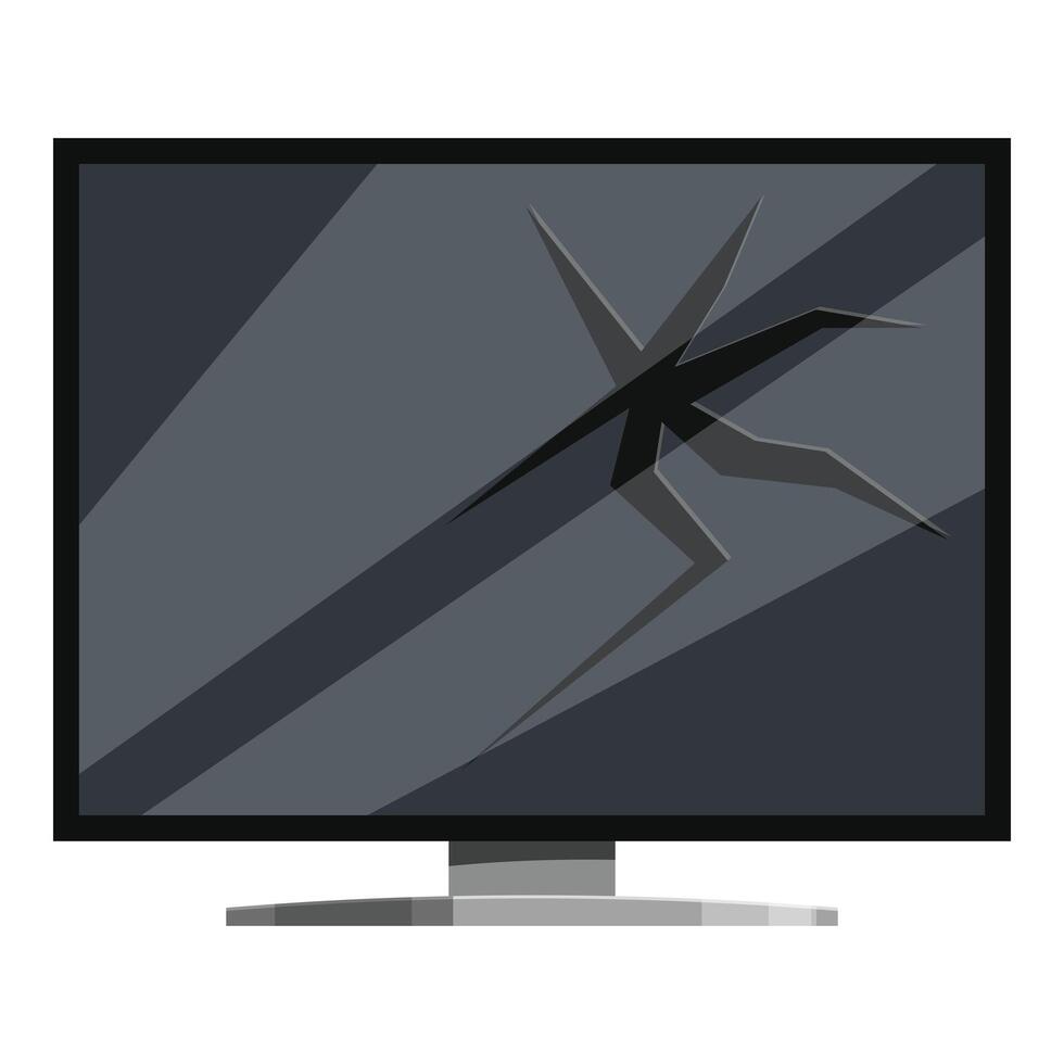 Broken computer screen showing extensive damage from impact vector