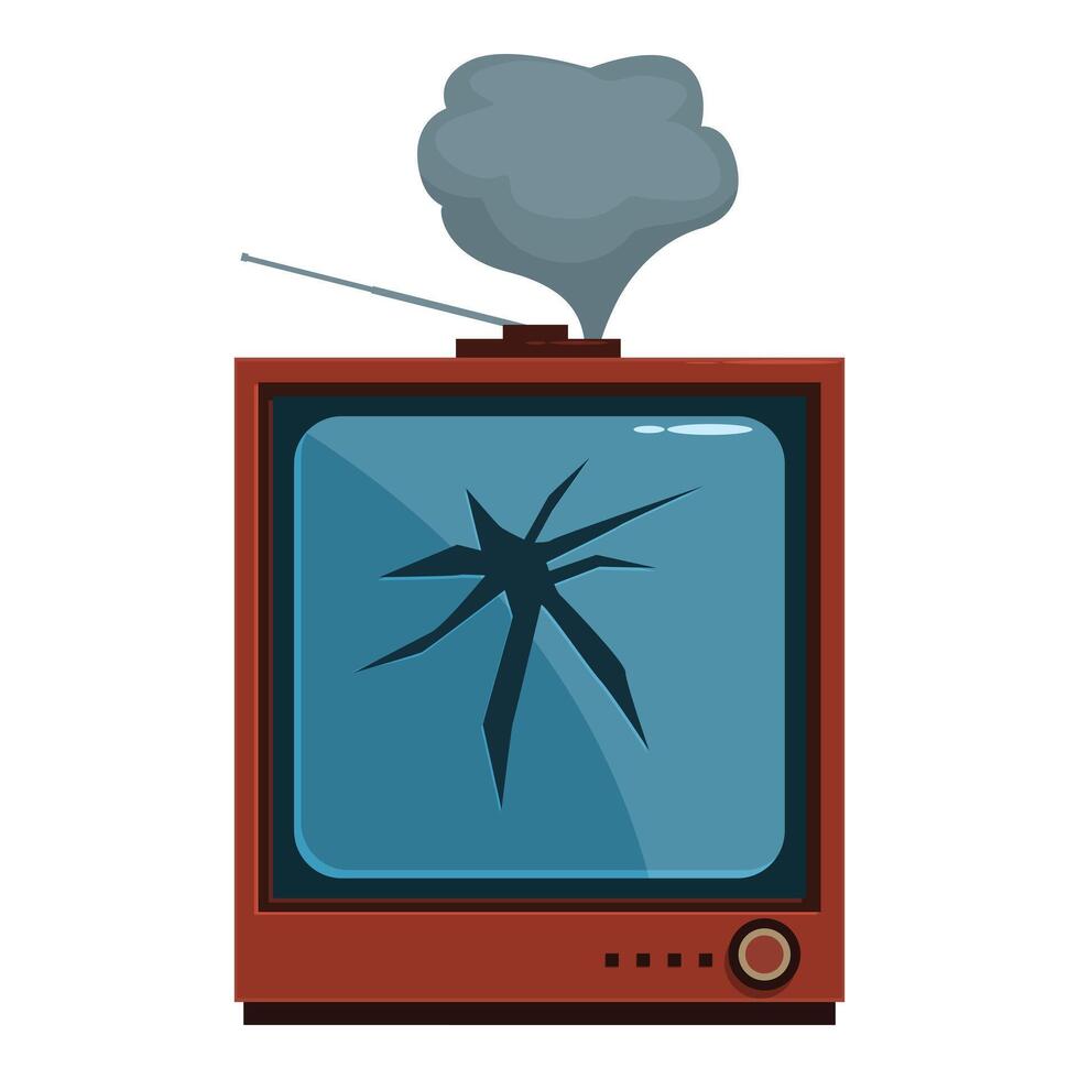 Broken vintage tv with smoke coming out of it is broken and unusable vector