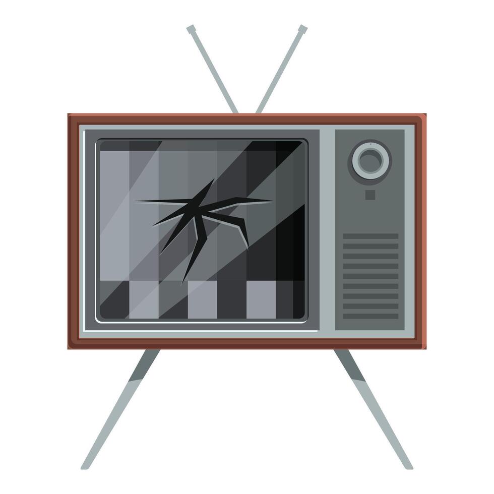Old broken television showing test pattern with crack on screen vector