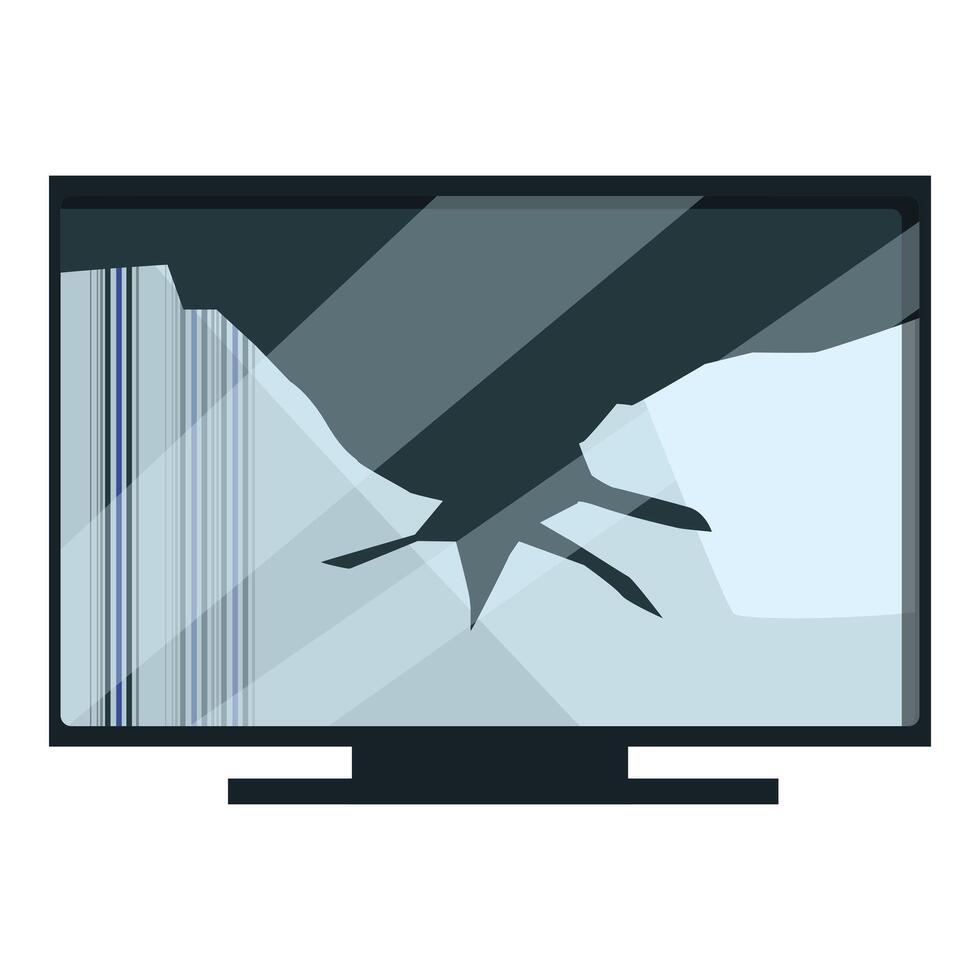 Broken tv screen with visible damage and colored lines showing malfunctioning vector