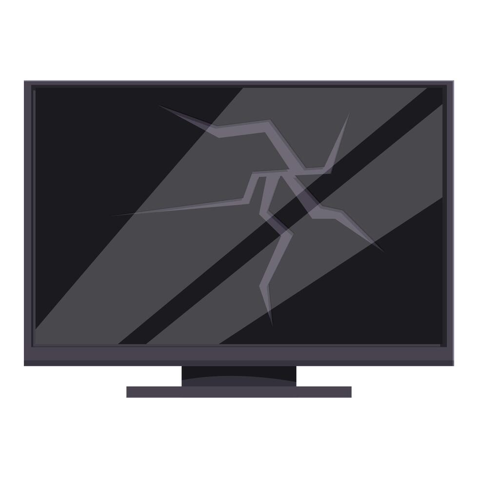 Broken flat screen tv showing cracks on dark background vector