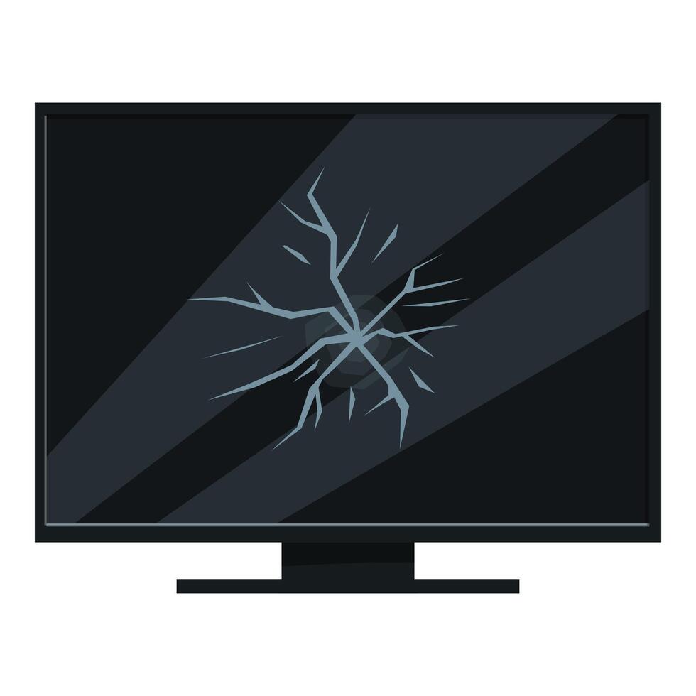 Broken black monitor showing cracks on the screen vector