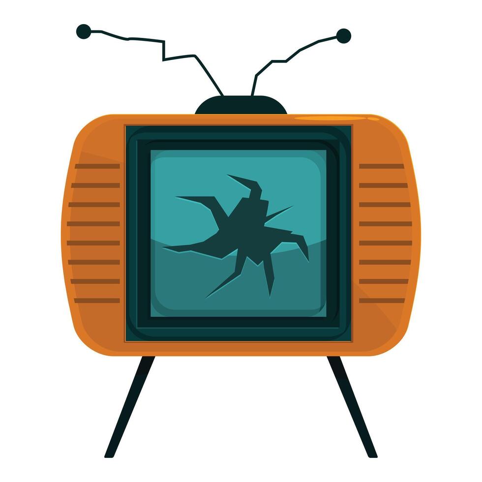 Old broken television set with cracked screen displaying spider web cracks vector