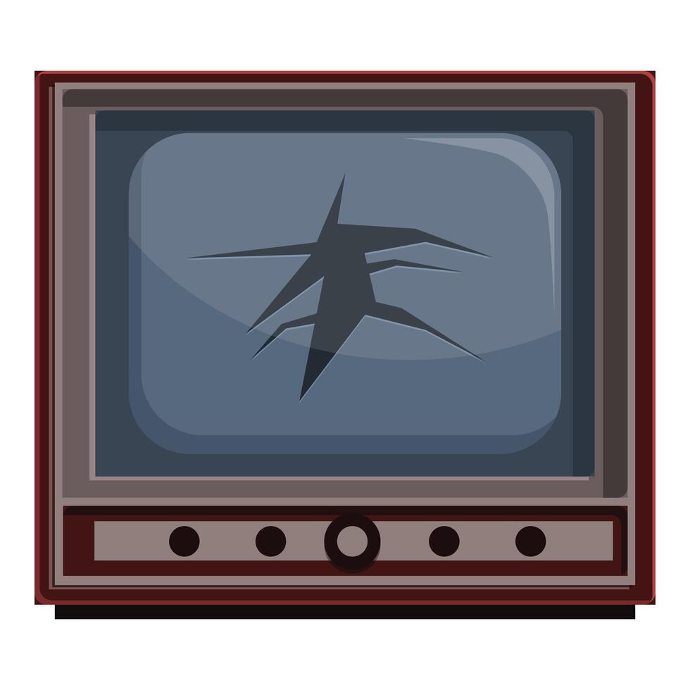 Broken old analog television showing static screen with cracks vector