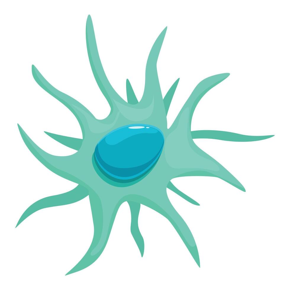 Green virus cell spreading tentacles with blue nucleus vector