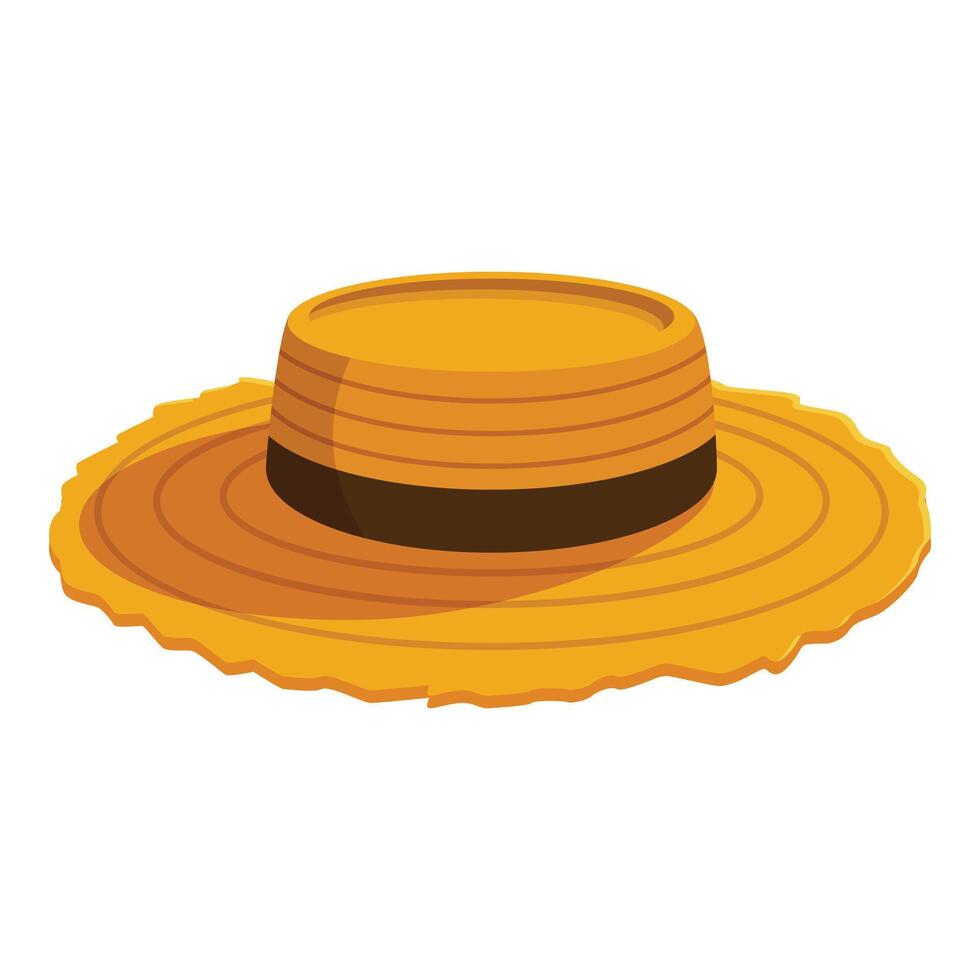 Yellow straw boater hat with black ribbon providing sun protection vector