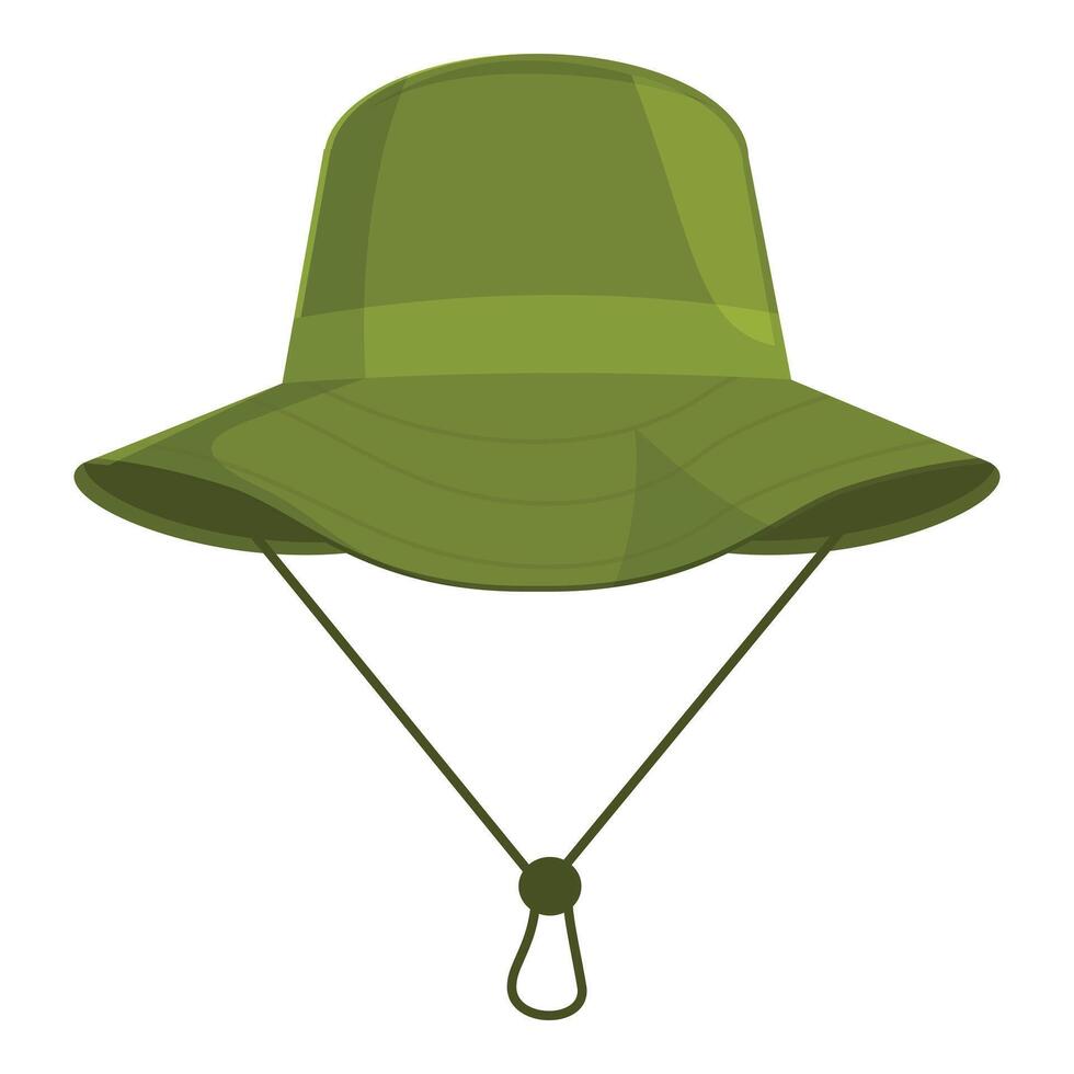 Green bucket hat with chin strap protecting from sun vector