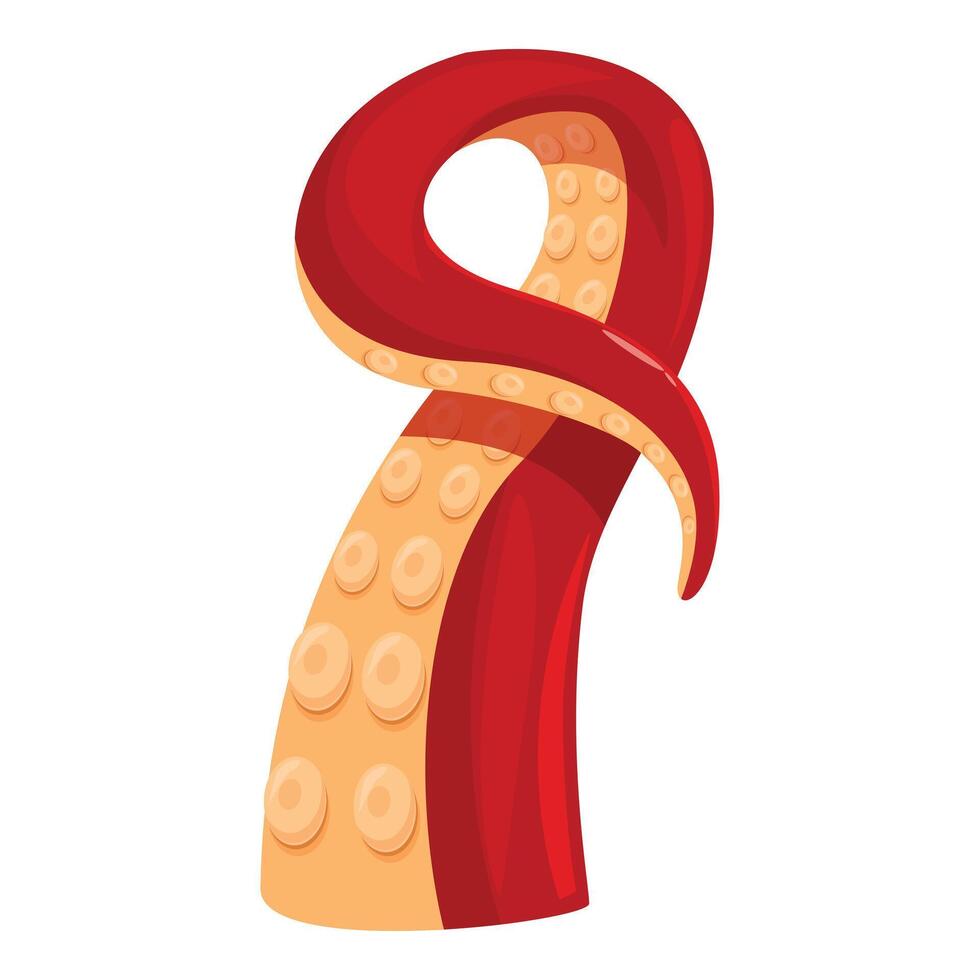 Red octopus tentacle curling on white background vector