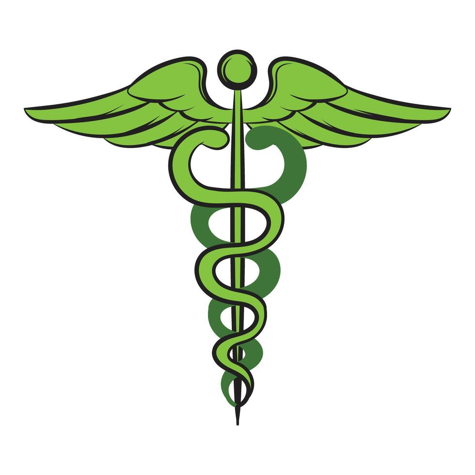Green caduceus medical symbol representing healthcare and medicine vector