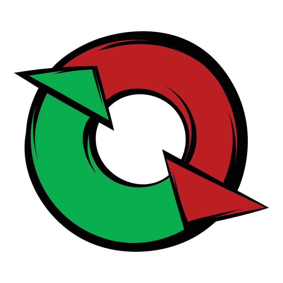 Red and green arrows rotating in circle forming a cycle vector