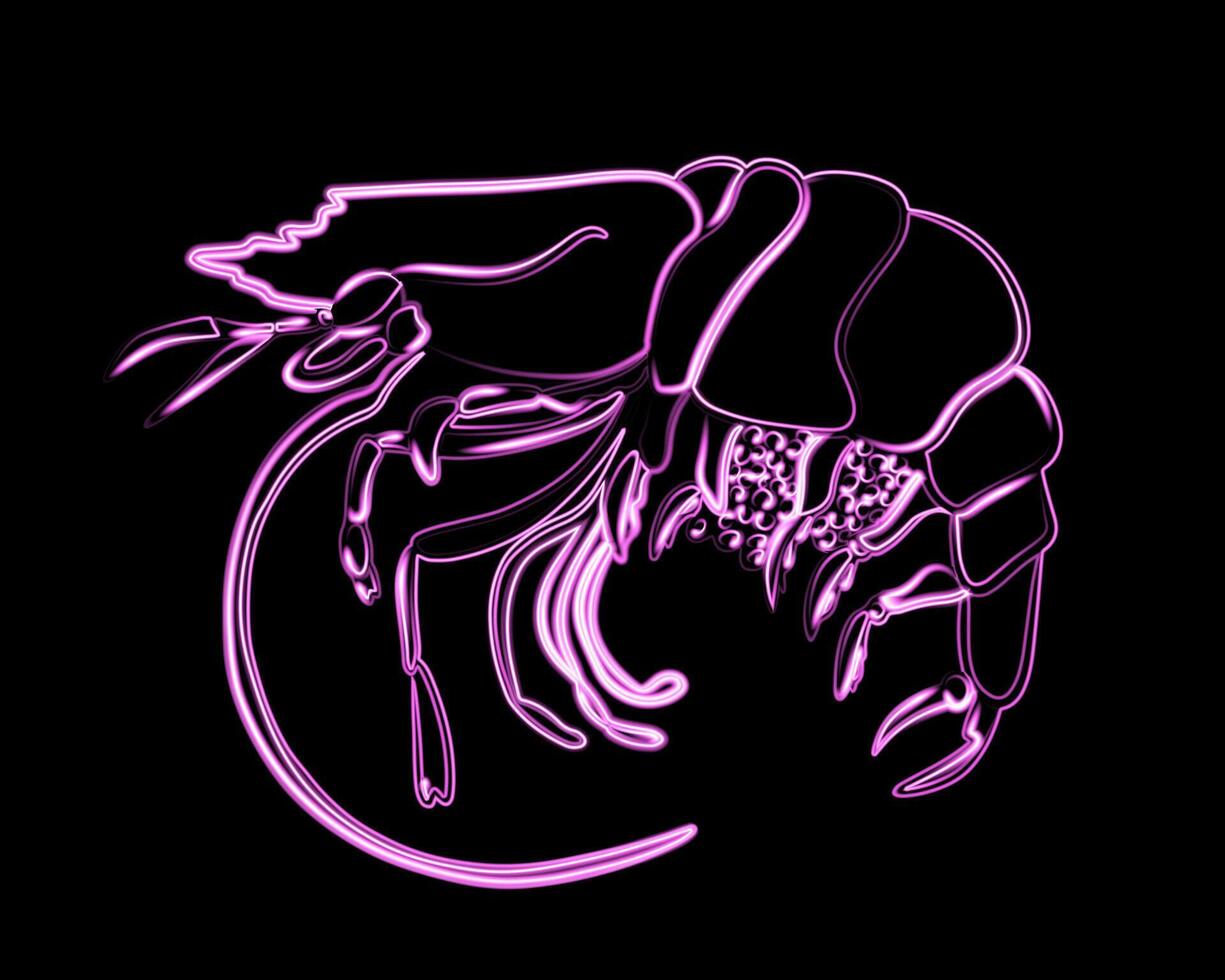 The brightly lit neon shrimp displays its striking colors and intricate details in low light vector