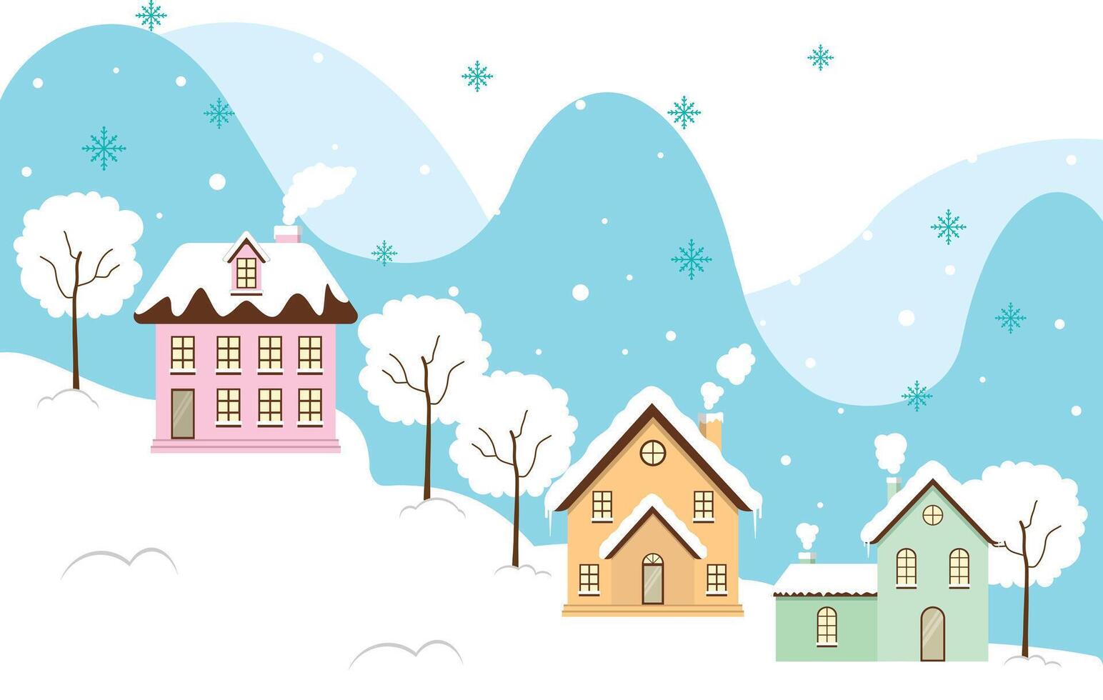 Cute Colorful Village And Snow With Warm Light In Winter Christmas Season vector