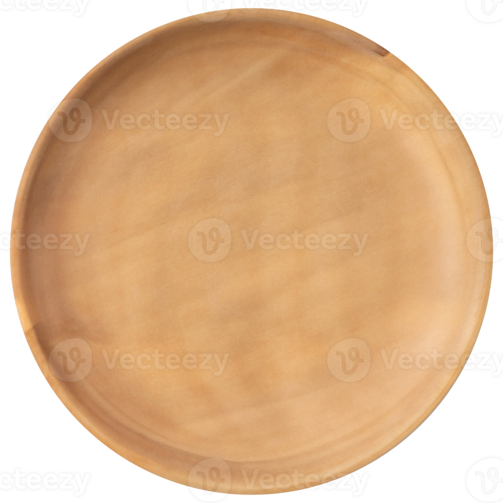 Top view of empty wooden bowl isolated on background. Clean plate cut out. png