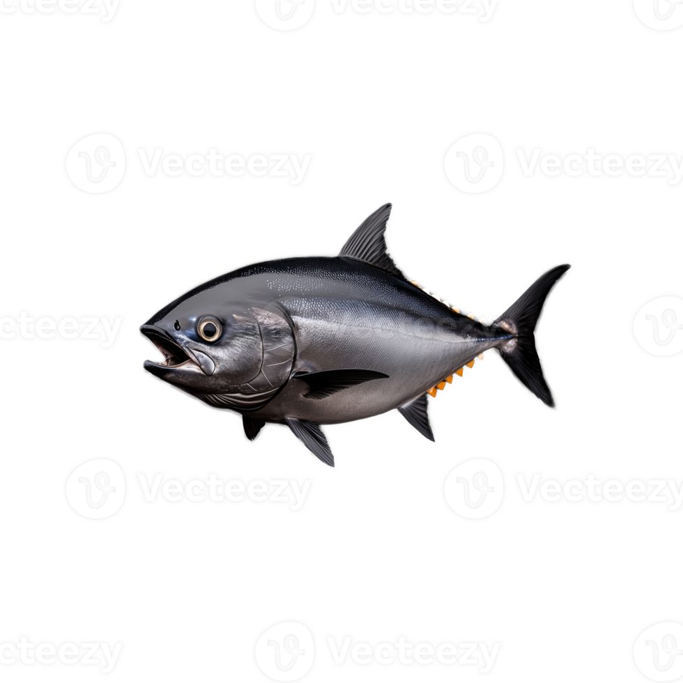 Fresh whole tuna fish isolated on transparent background, side view showing details png