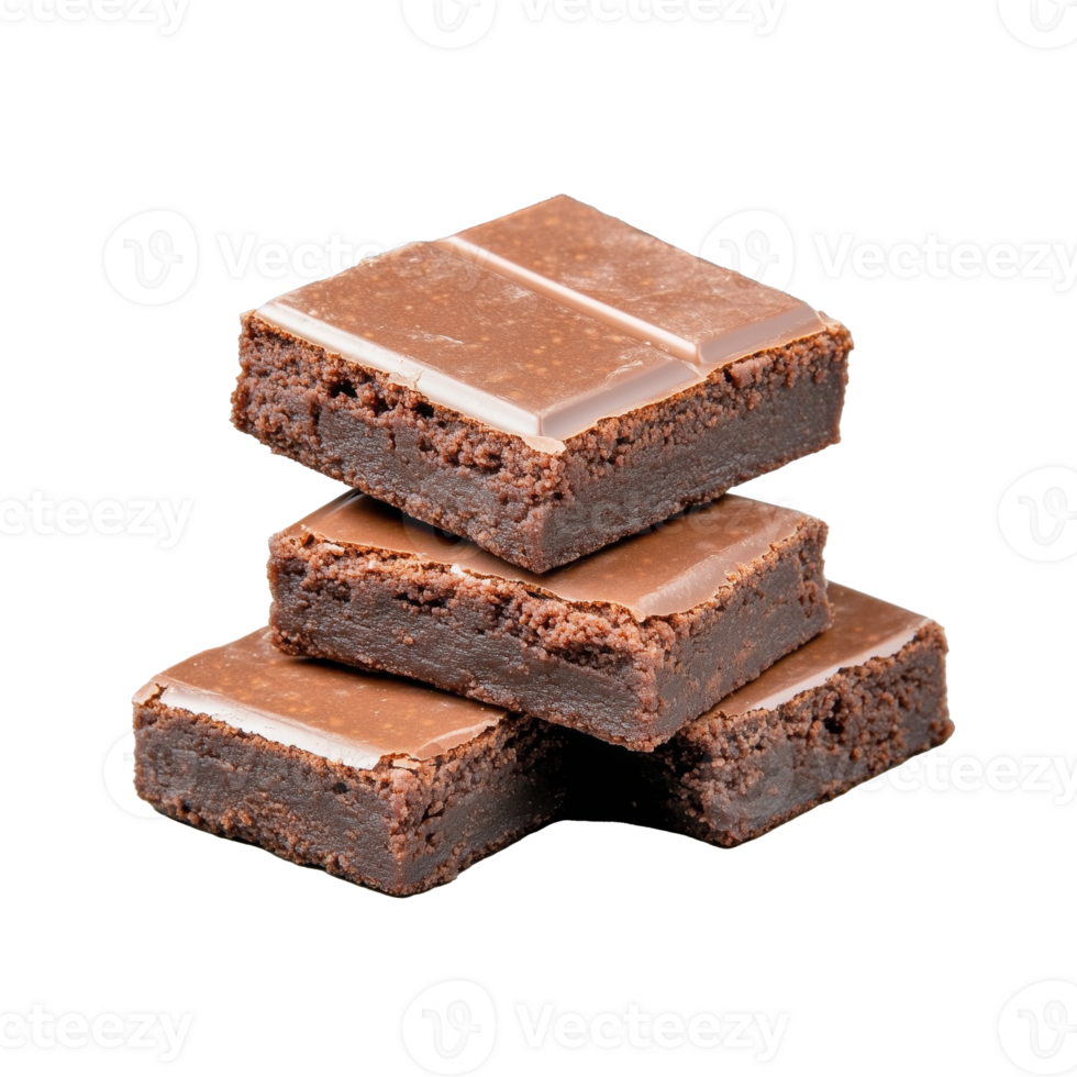 Stack of chocolate brownies on transparent background, close-up of layered dessert png