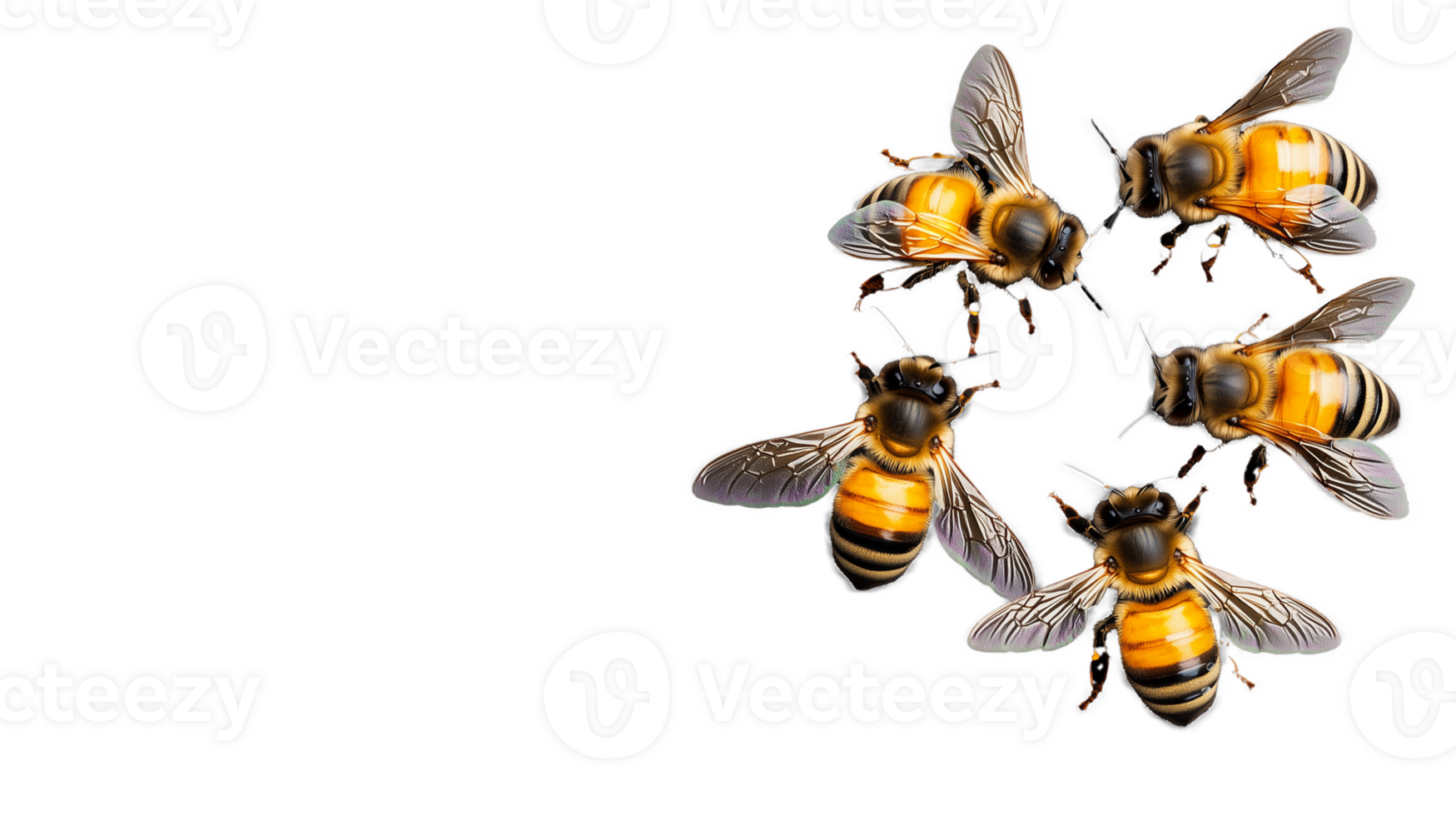 Group of honey bees flying, isolated on transparent background png