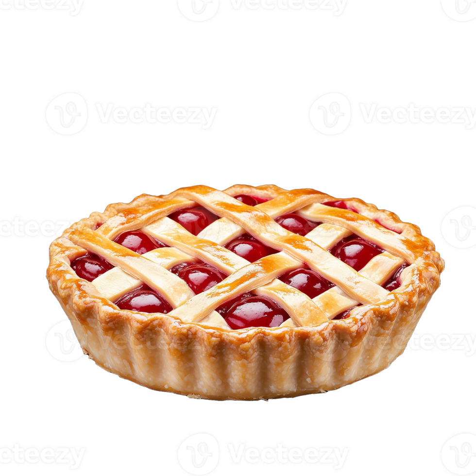 Cherry lattice pie with golden crust, isolated on transparent background png