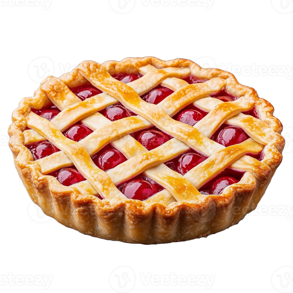 Classic cherry pie with lattice top, isolated on transparent background png