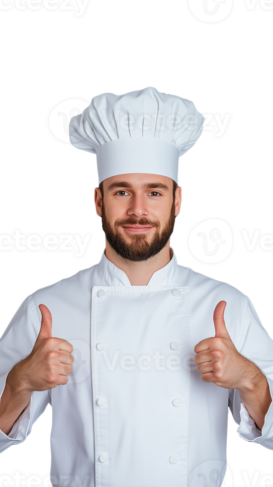 Chef in white uniform giving thumbs up with smile, isolated on transparent background png
