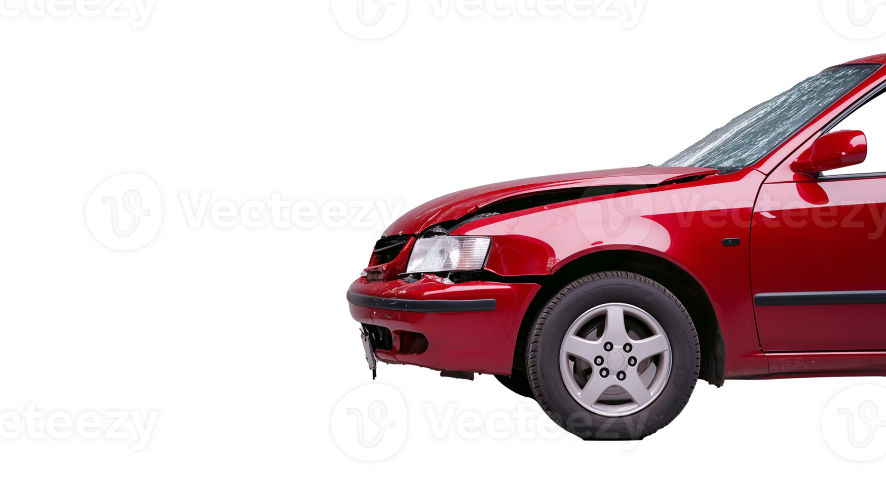 Red compact car viewed from front angle, isolated on transparent background png