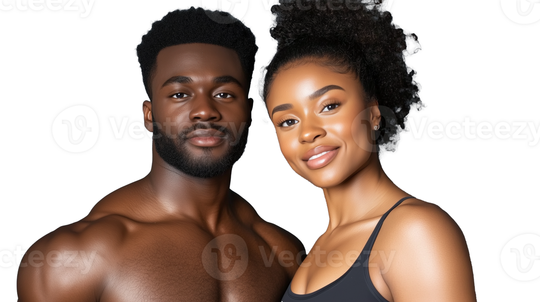 Smiling fit African American couple standing together, isolated on transparent background png