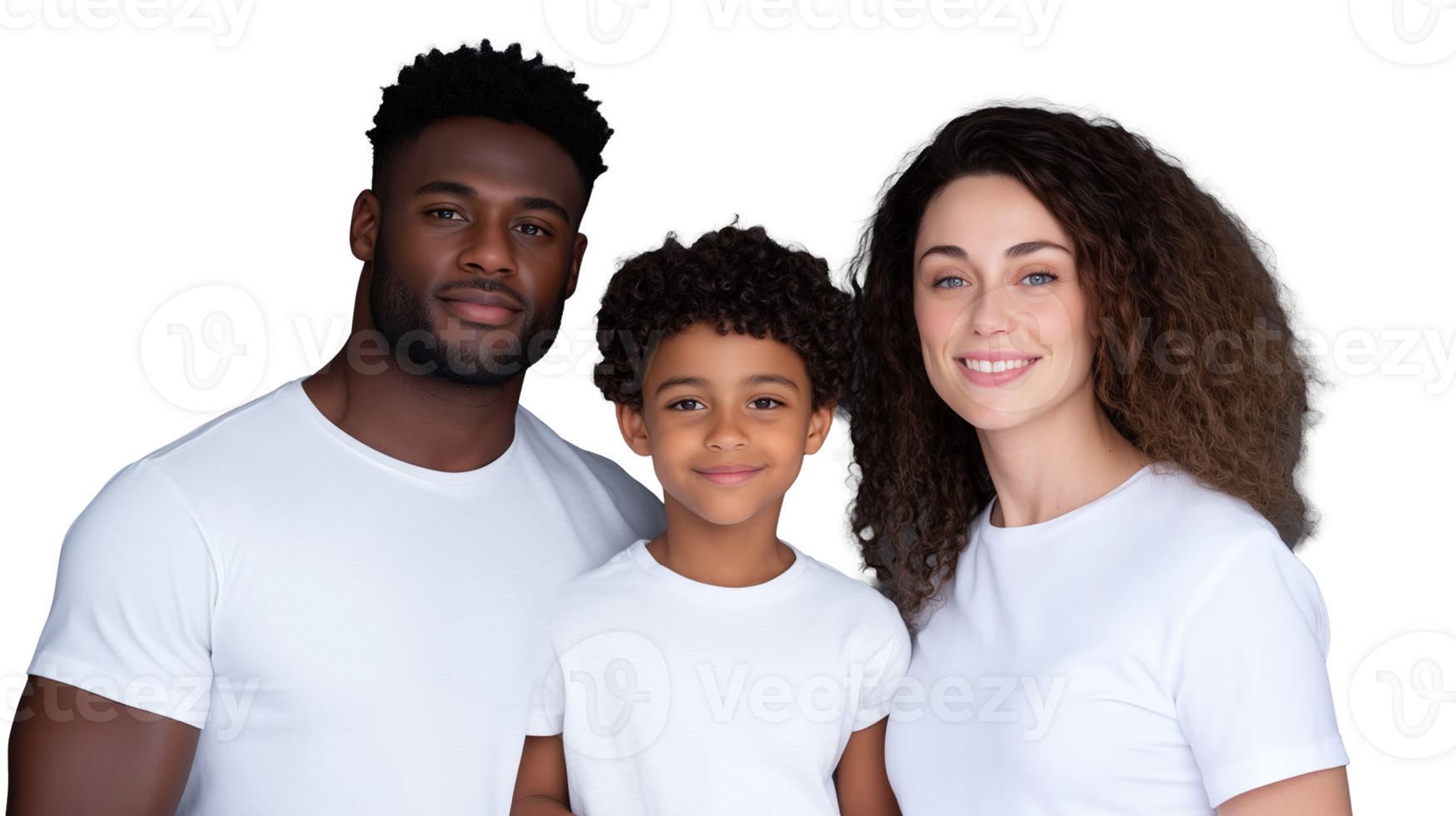 Smiling African American couple with young child, isolated on transparent background png