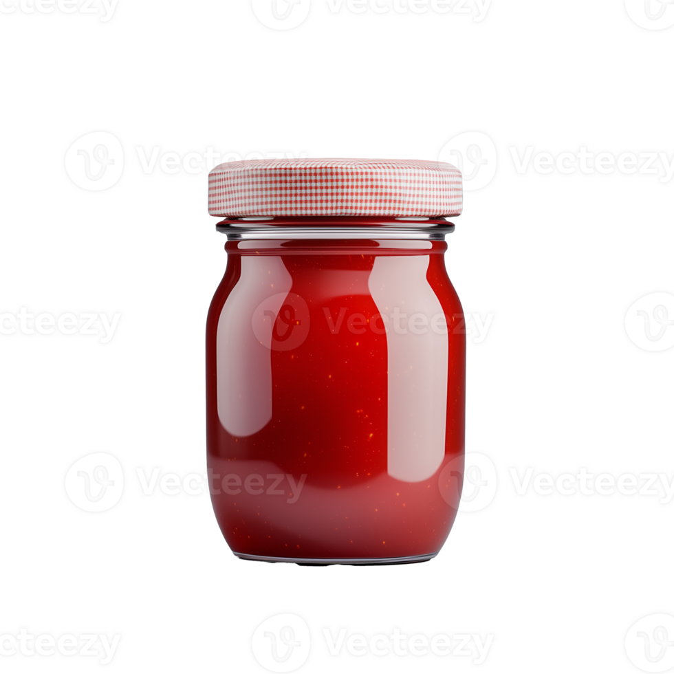 Jar of strawberry jam with simple lid, isolated on transparent background png
