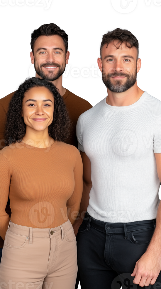 Smiling group of friends standing together, isolated on transparent background png
