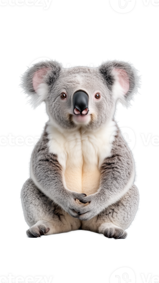 Adorable koala in sitting position with paws clasped, isolated on transparent background png