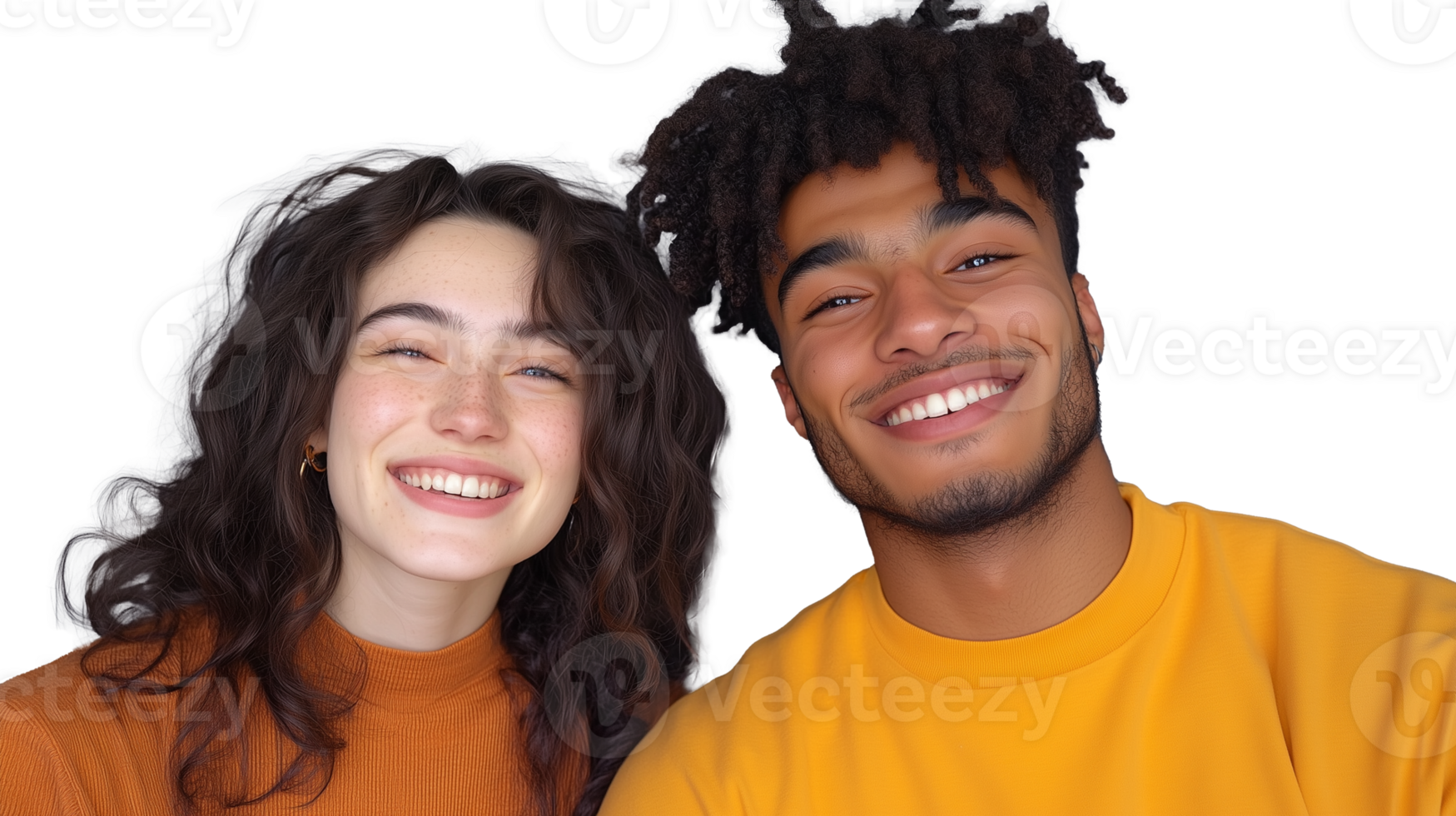 Smiling couple with joyful expressions, isolated on transparent background png