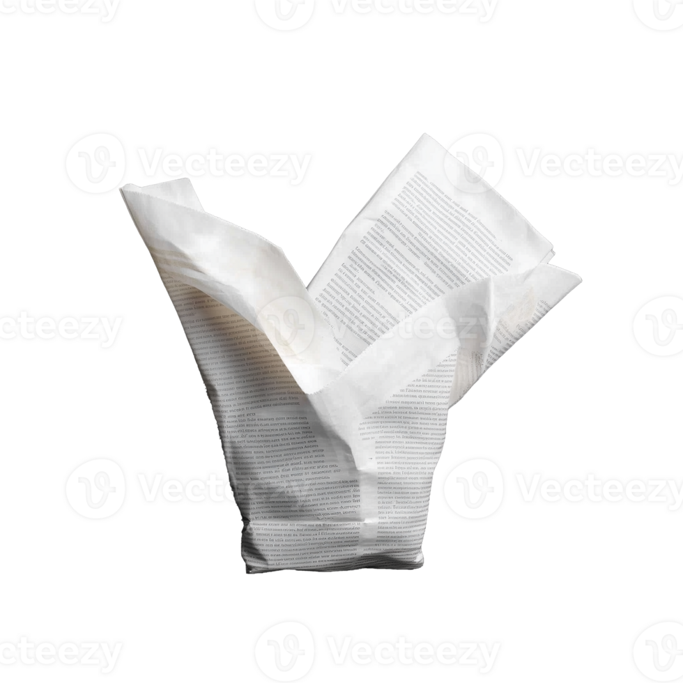 Folded white paper napkin in triangular shape, isolated on transparent background png