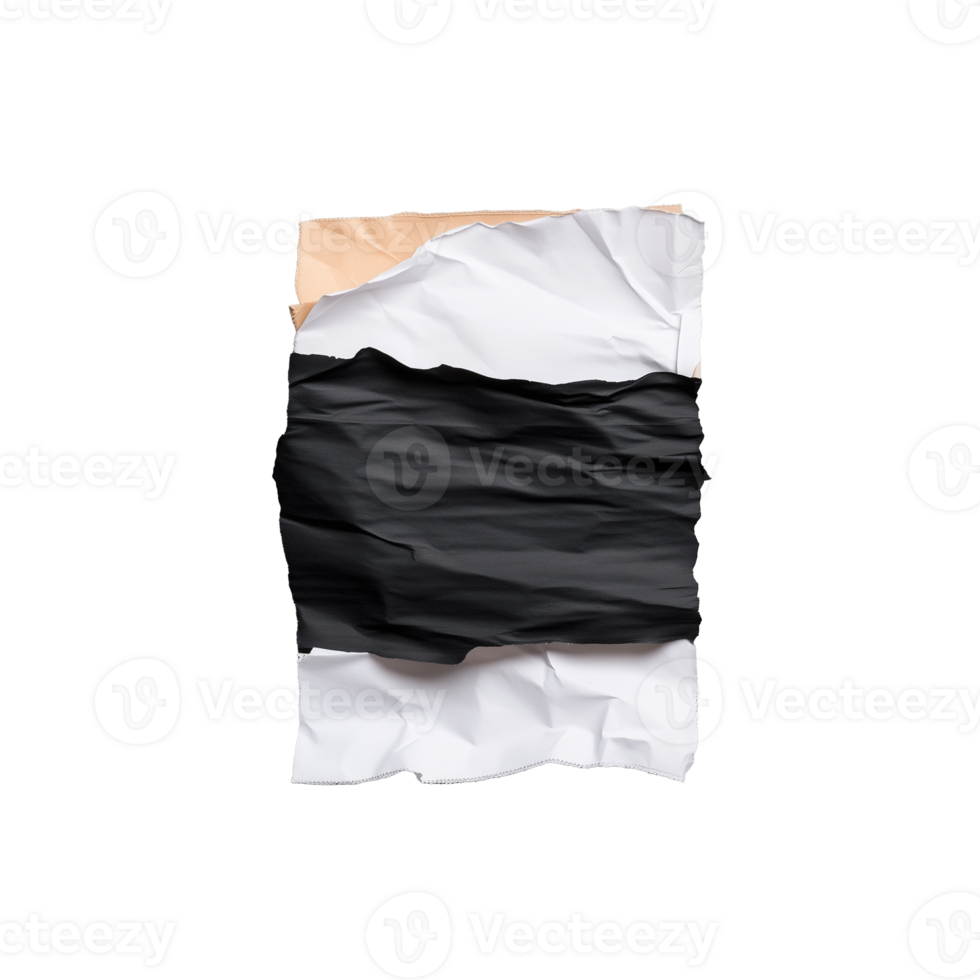 Abstract crumpled black and white paper design, isolated on transparent background png