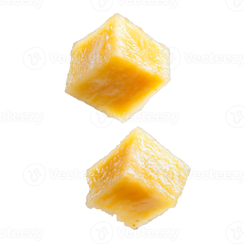 fermer de deux Jaune fromage cubes, isolé sur transparent Contexte png