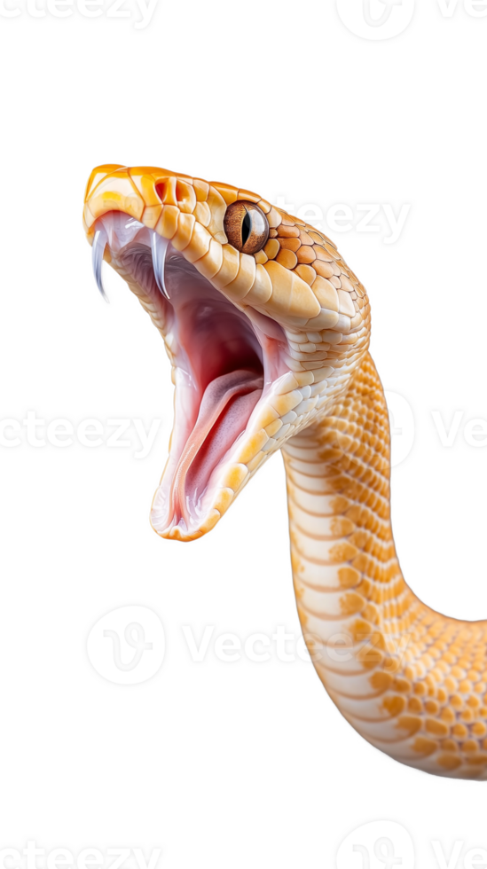 Close-up of cobra snake with open mouth, isolated on transparent background png