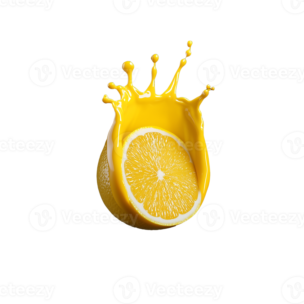 Lemon slice with splash, isolated on transparent background png