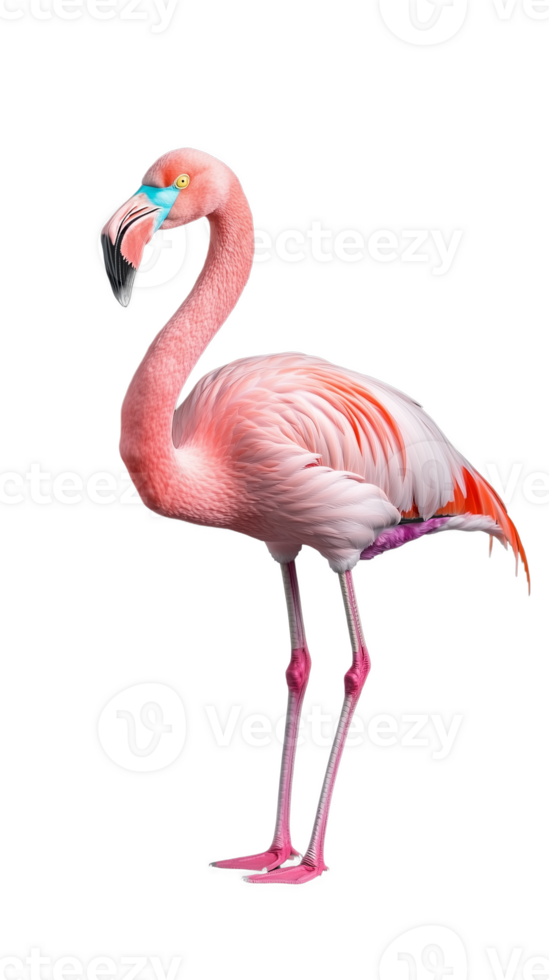 Beautiful pink flamingo with elegant posture, isolated on a transparent background png
