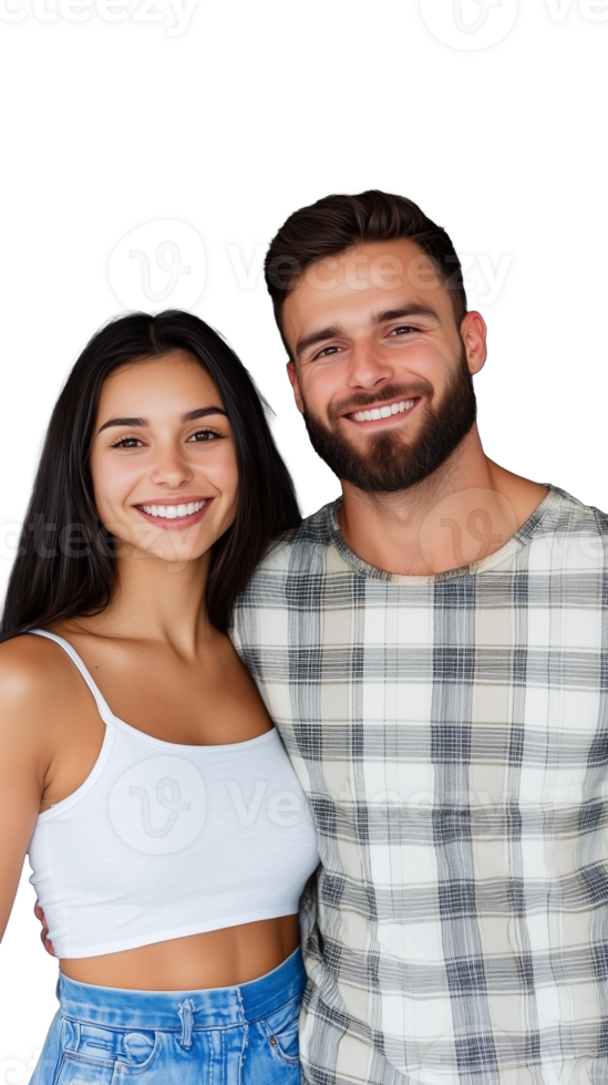 Cheerful young couple standing together, smiling and relaxed, isolated on a transparent background png