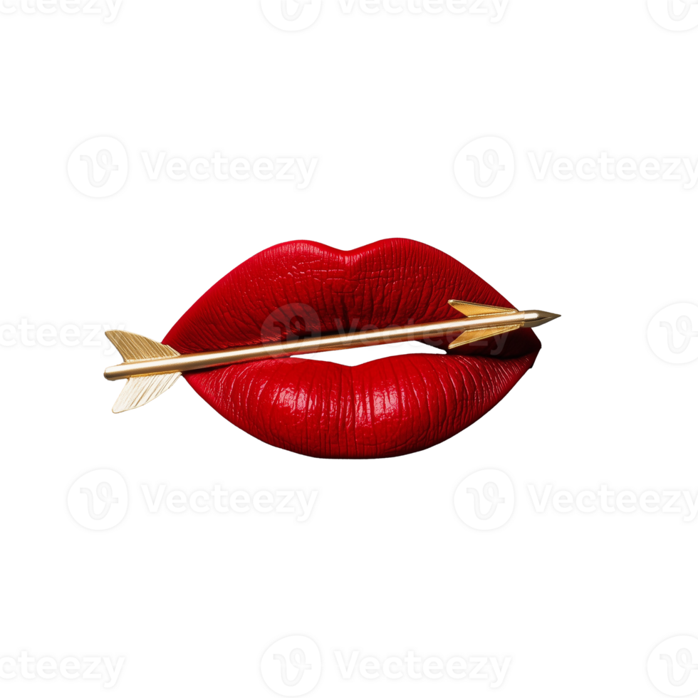 Pair of red lips with an arrow passing through, symbolizing love, isolated on a transparent background png