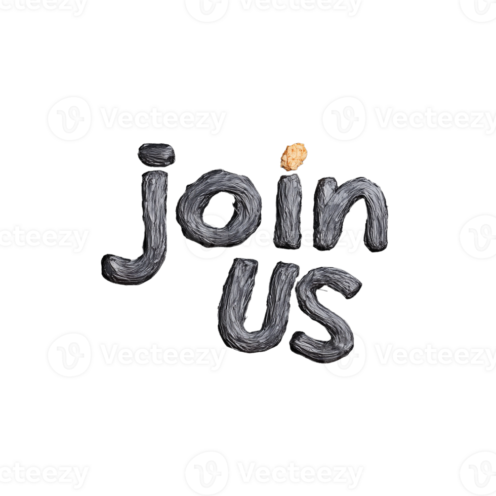 Handwritten Join Us text in gray brushstroke style on transparent background png