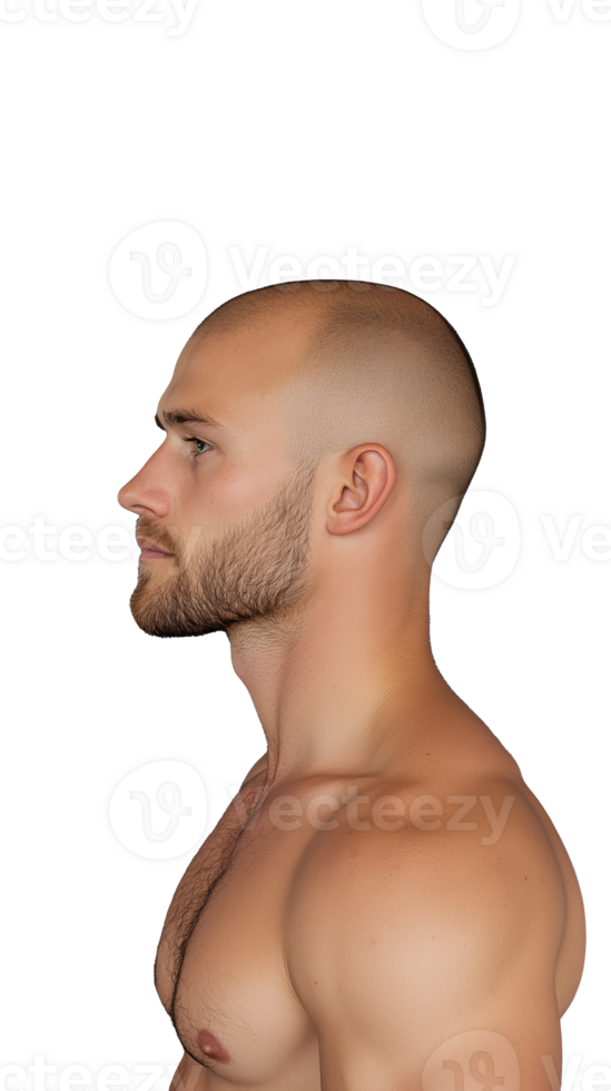 Profile of young man with buzz cut and beard on transparent background png