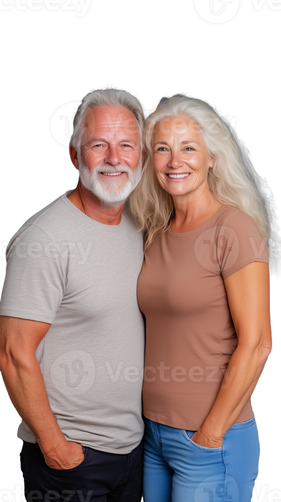 Happy senior couple embracing and smiling on transparent background png