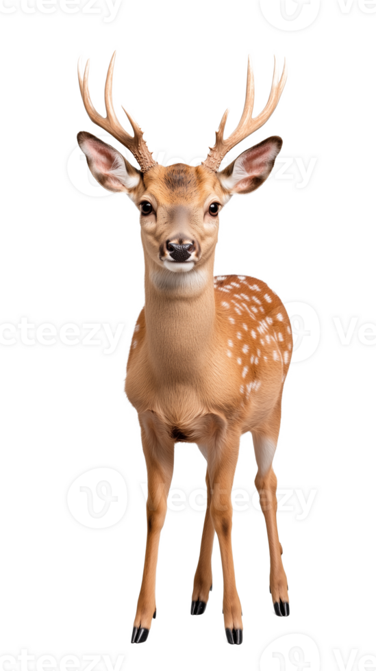 Portrait of a young deer with antlers standing on transparent background png