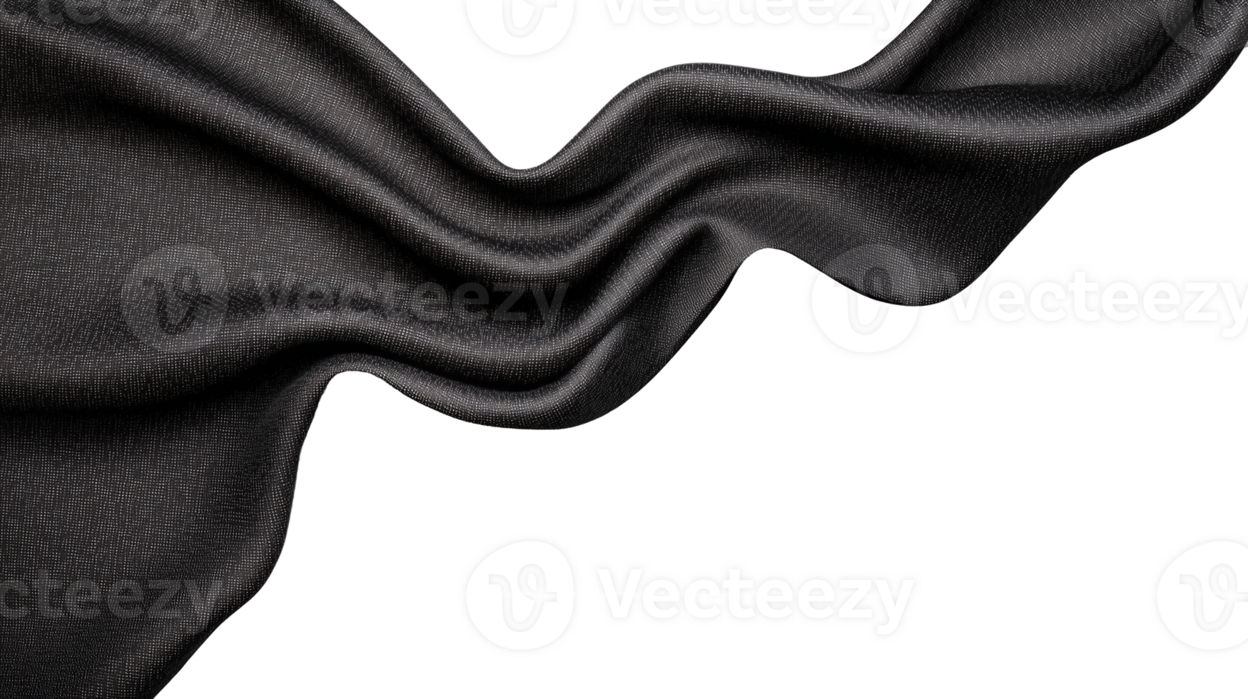 Flowing black fabric ribbon in mid-air on transparent background png